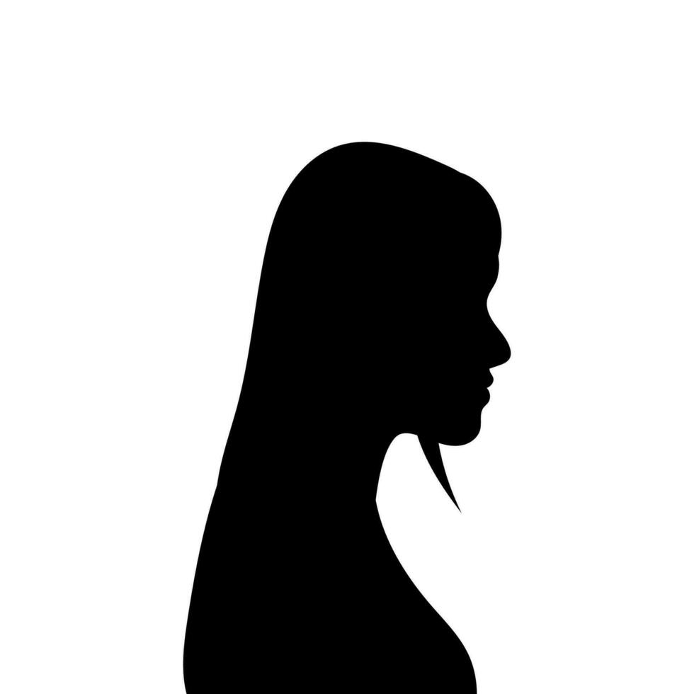 kvinna avatar profil. vektor silhuett av en kvinnas huvud eller ikon isolerat på en vit bakgrund. symbol av kvinna skönhet.