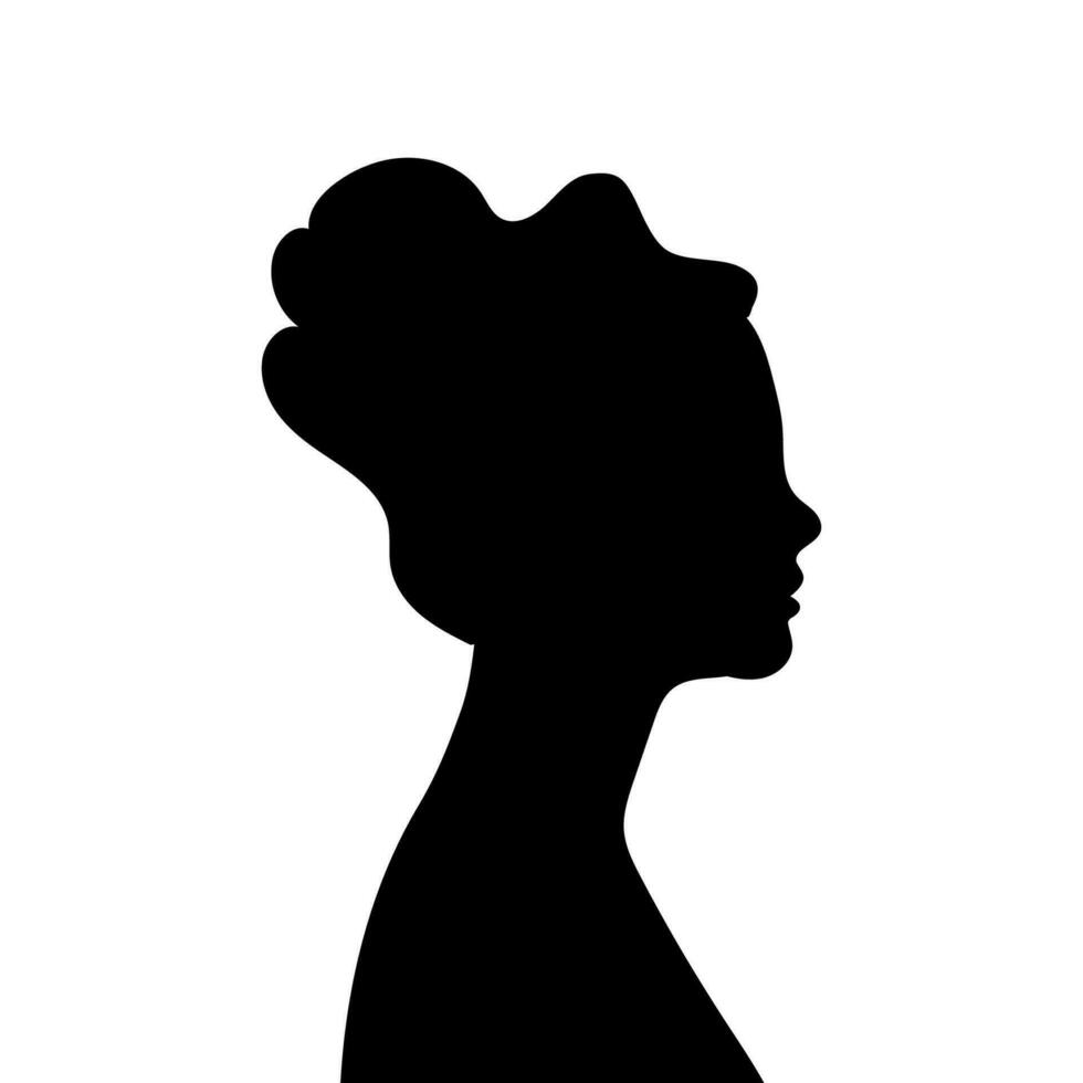 Frau Benutzerbild Profil. Vektor Silhouette von ein Frau Kopf oder Symbol isoliert auf ein Weiß Hintergrund. Symbol von weiblich Schönheit.