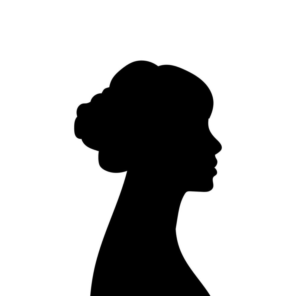Frau Benutzerbild Profil. Vektor Silhouette von ein Frau Kopf oder Symbol isoliert auf ein Weiß Hintergrund. Symbol von weiblich Schönheit.