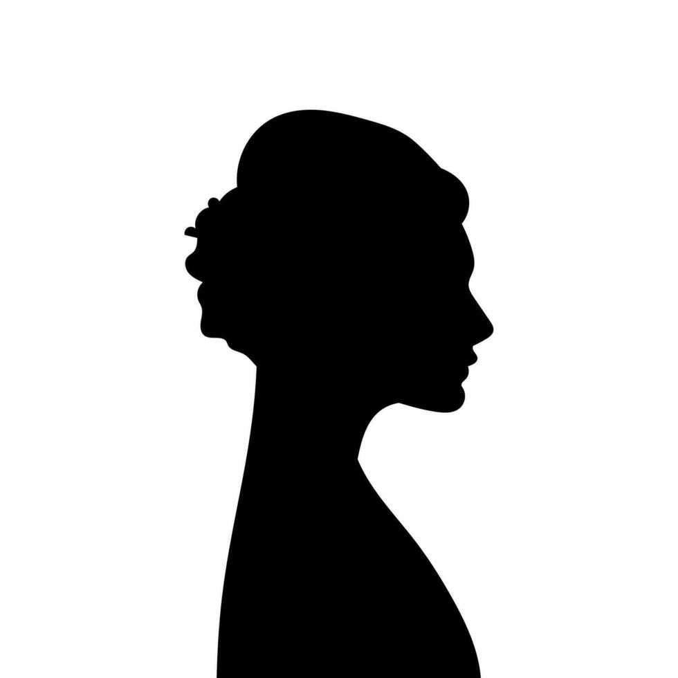 Frau Benutzerbild Profil. Vektor Silhouette von ein Frau Kopf oder Symbol isoliert auf ein Weiß Hintergrund. Symbol von weiblich Schönheit.