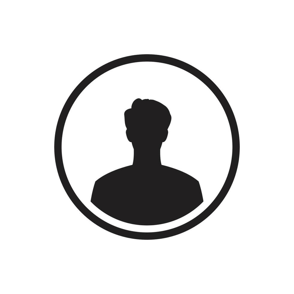 svartvit man avatar silhuett med halv cirkel. användare ikon vektor i trendig platt design.