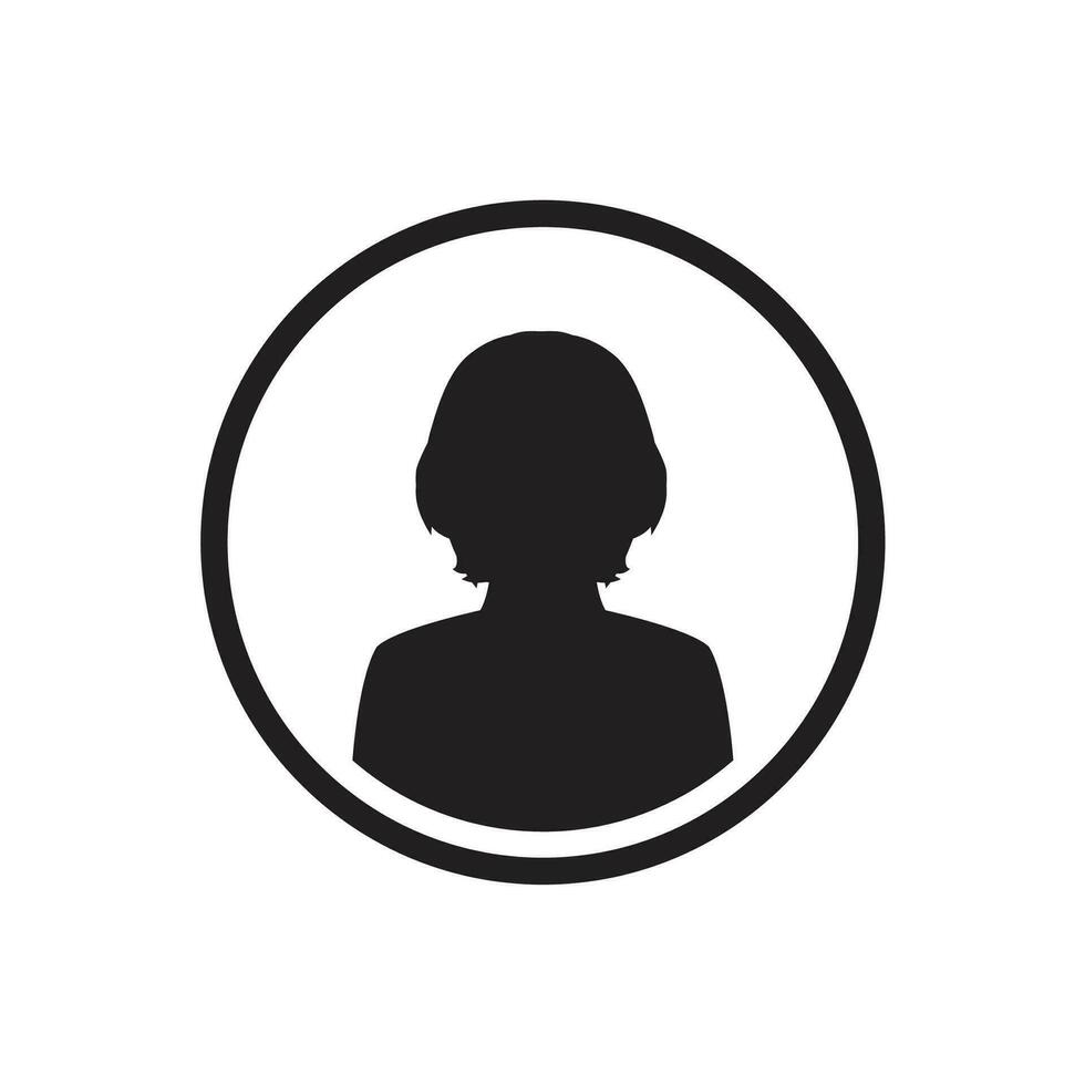 svartvit kvinna avatar silhuett med halv cirkel. användare ikon vektor i trendig platt design.
