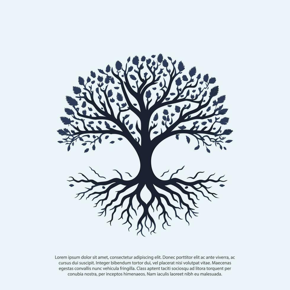 vektor svart träd av leva ikon på vit bakgrund, träd med rot, kreativ vektor grafisk silhuett av blad träd, lövverk, ek