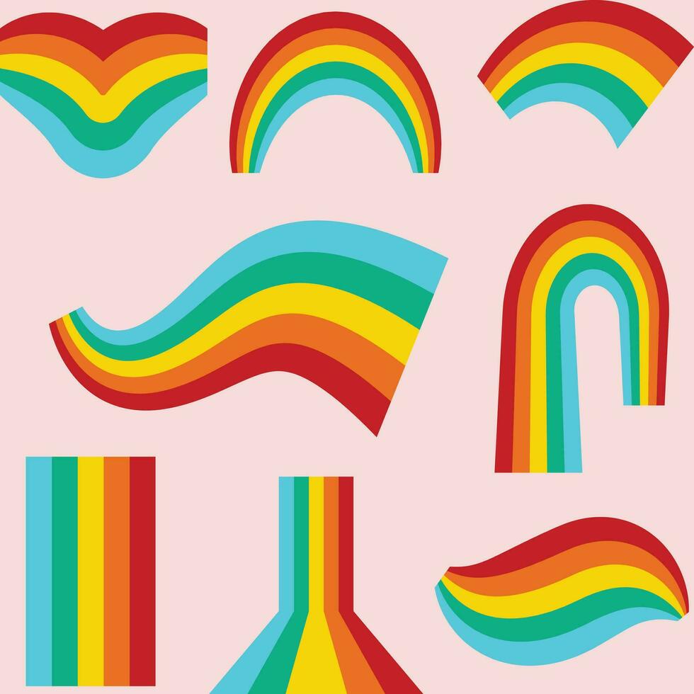 Regenbogen Flaggen Vektor Sammlung. klein einstellen von vier Flagge Symbole im anders Formen. eben Design.