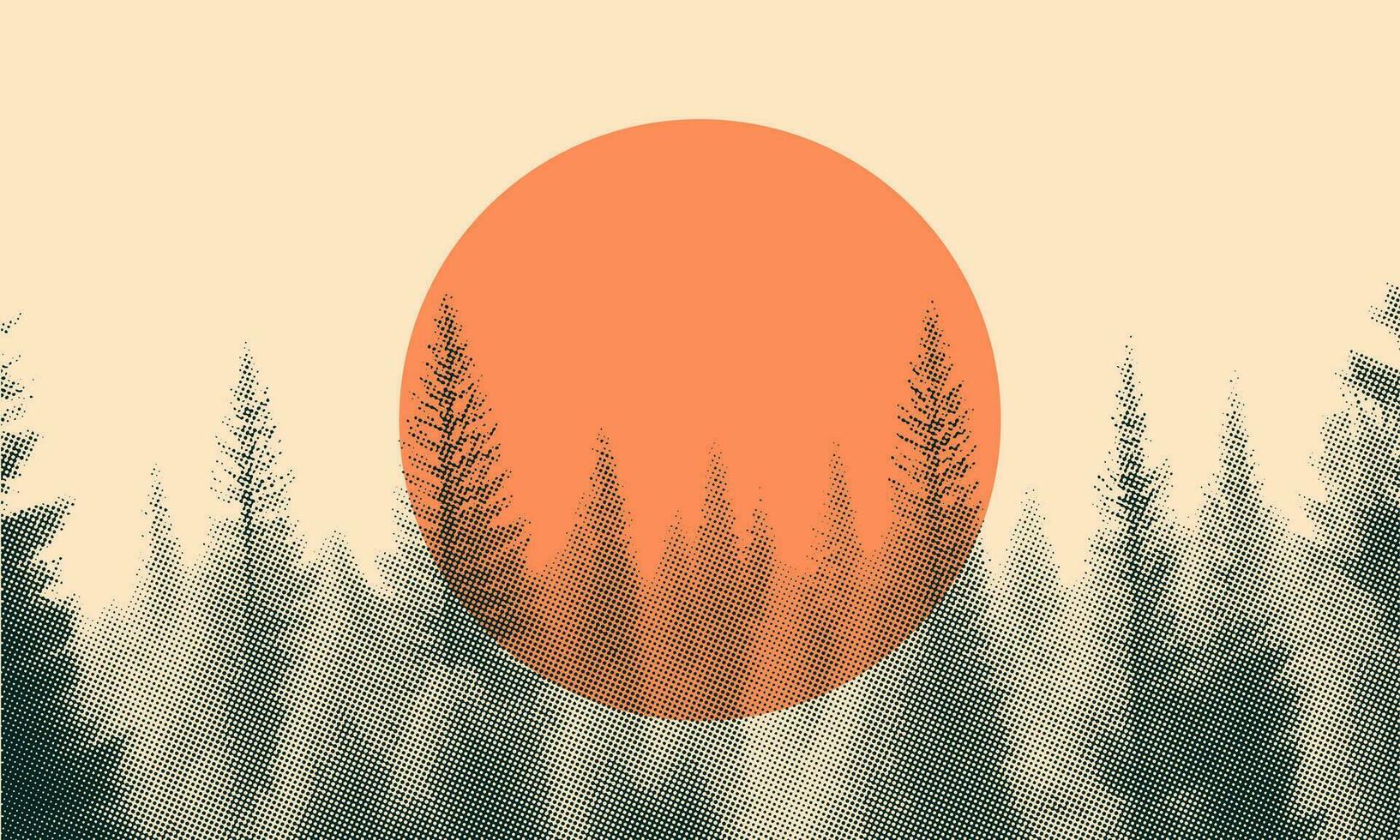 Sonnenuntergang im Wald Vektor Halbton Hintergrund