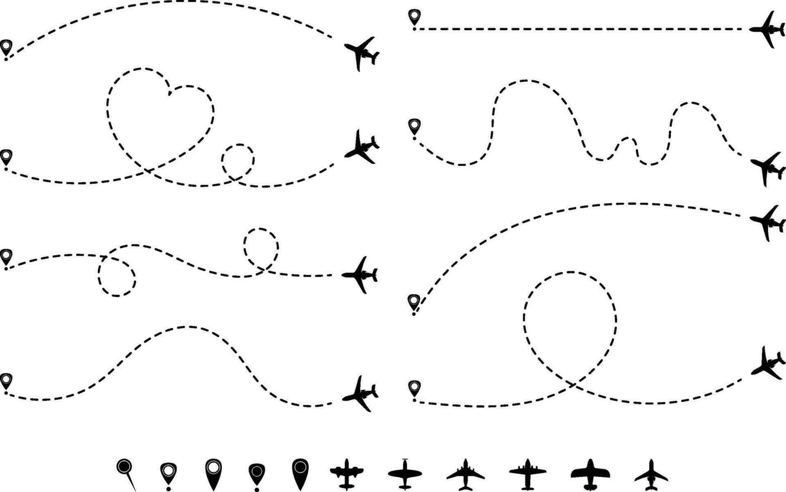 Flugzeug Reise Strecken. Flugzeug auf das Blau Hintergrund. entworfen zum verwenden im Herstellung Tapeten. das Flug Pfad von jeder Flugzeug. Reise Konzept. Vektor Illustration.