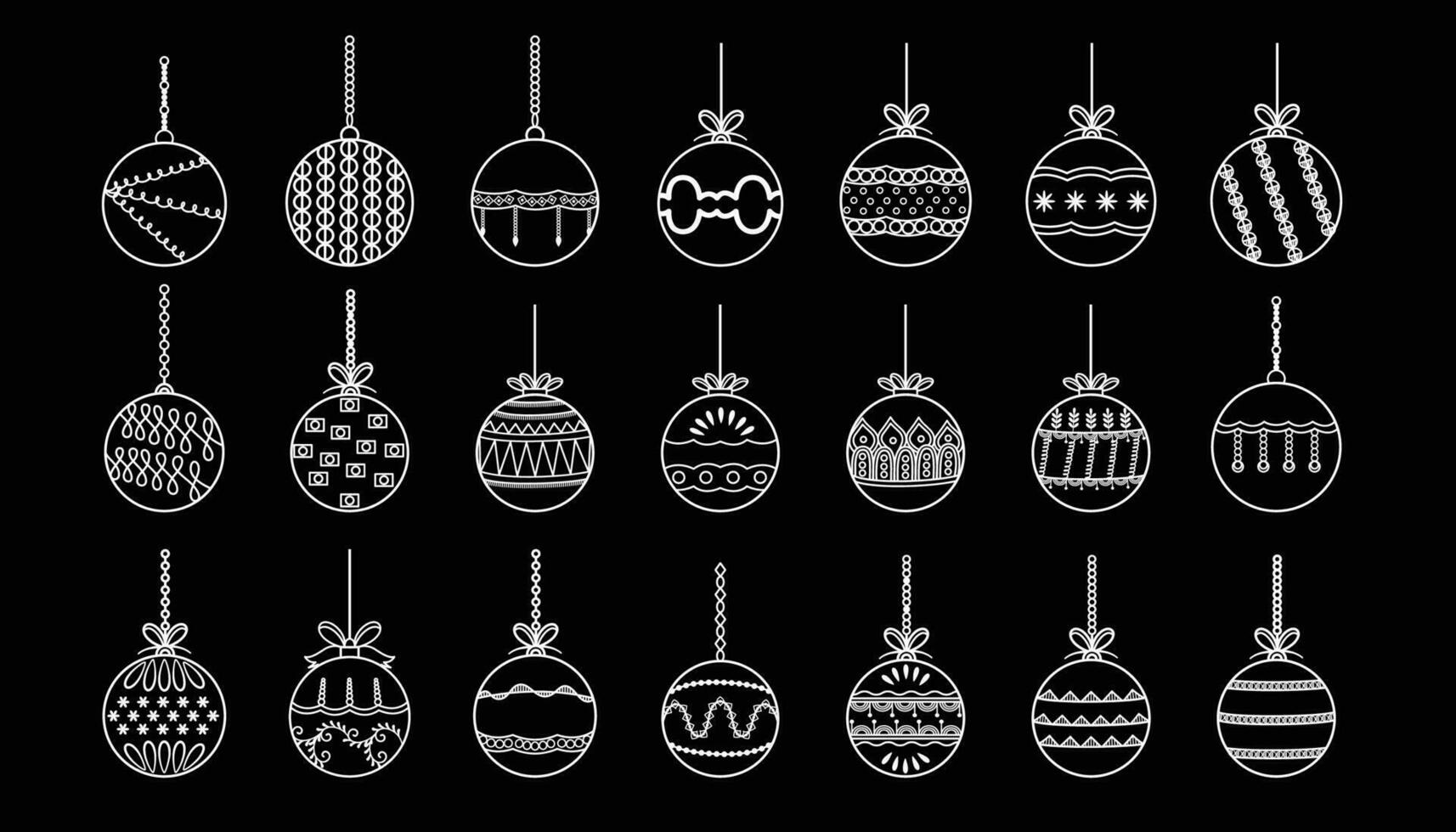 verschiedene kreisweihnachtskugel mit verzierung, gekritzelform, handzeichnungslinienskizze. Spielzeug für Weihnachtsbaum-Set. Vektor-Illustration vektor