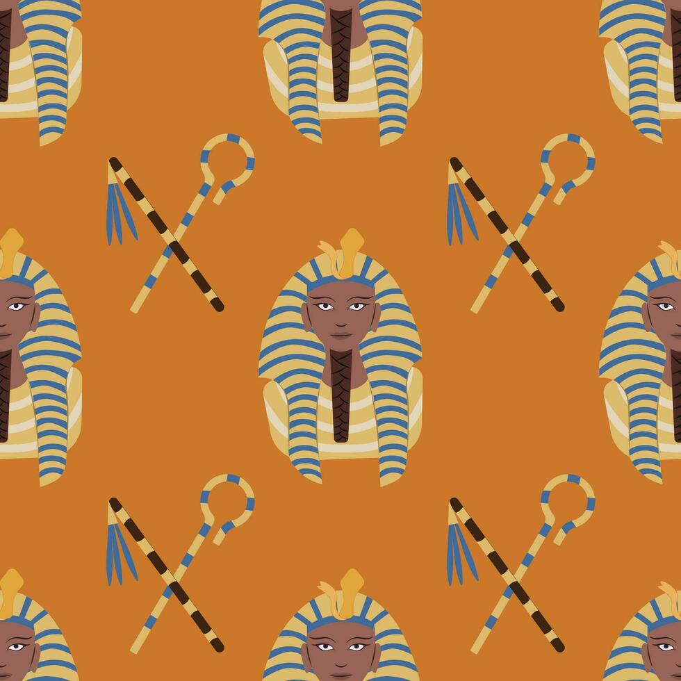uralt ägyptisch thematisch Vektor nahtlos Muster mit ein König und Zepter auf Orange