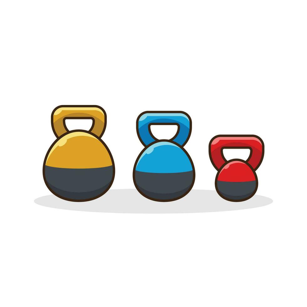 einstellen von Fitnessstudio Kettlebells eben Symbol. Karikatur Vektor Illustration von Fitness Ausrüstung, eben Design Illustration