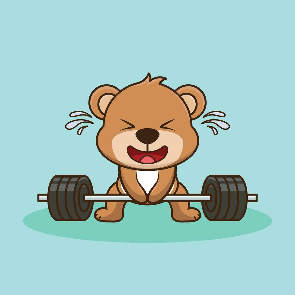 Gewichtheben, bezaubernd Bär Heben Hantel. Fitnessstudio trainieren Karikatur Vektor Symbol Illustration