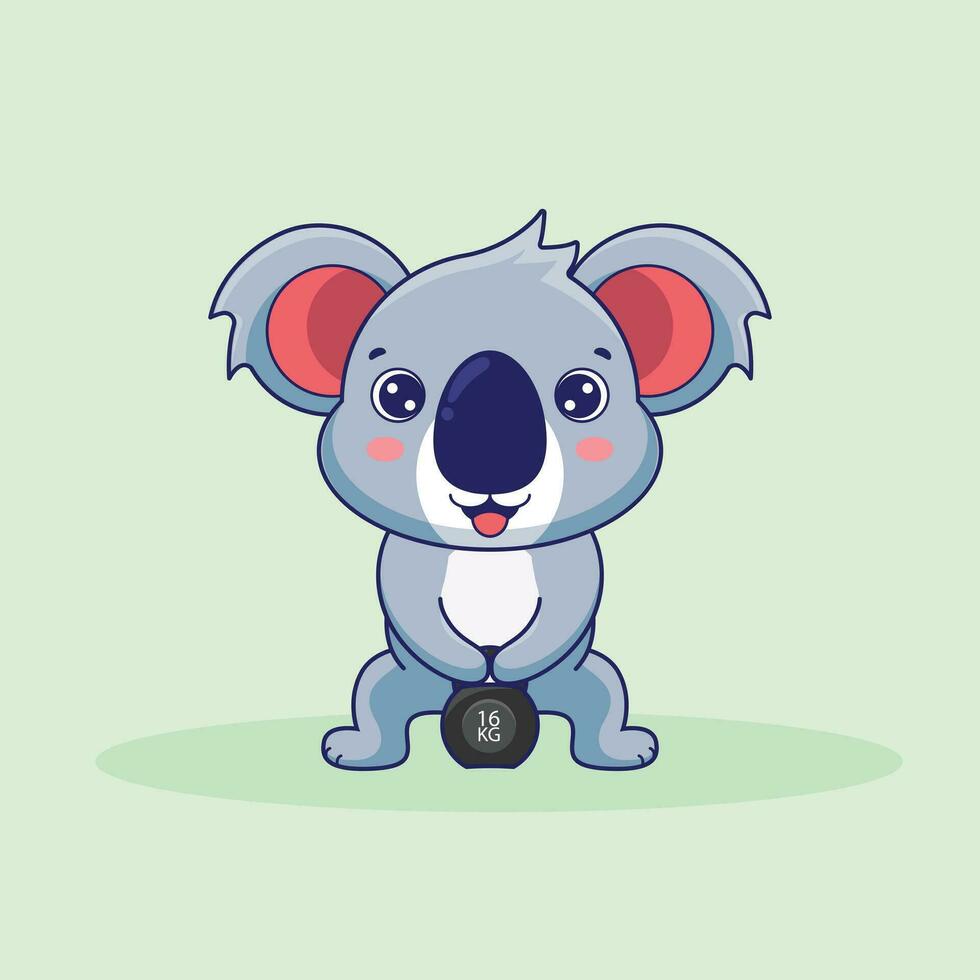 süß Maskottchen Koala Heben Kettlebell Vektor Design. süß Aufkleber, Fitnessstudio trainieren Symbol, Karikatur Stil