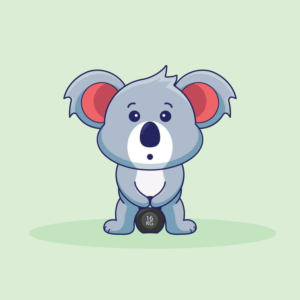 süß Maskottchen Koala Heben Kettlebell Vektor Design. süß Aufkleber, Fitnessstudio trainieren Logo, Karikatur Stil