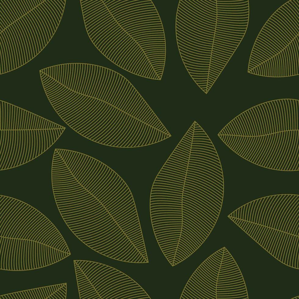 gyllene löv på mörk grön bakgrund sömlös mönster vektor illustration