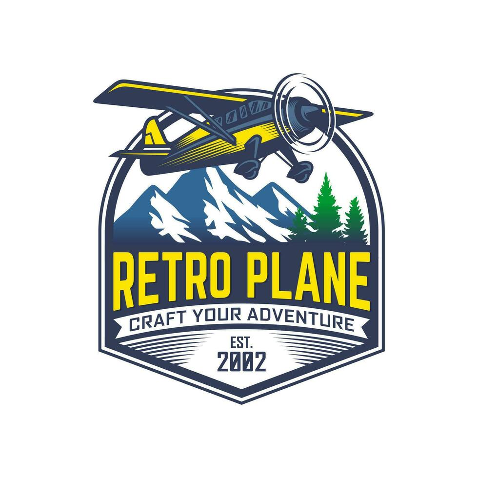 Jahrgang Flugzeug Logo. retro Grunge Flugzeug mit Emblem Logo. Vektor Illustration