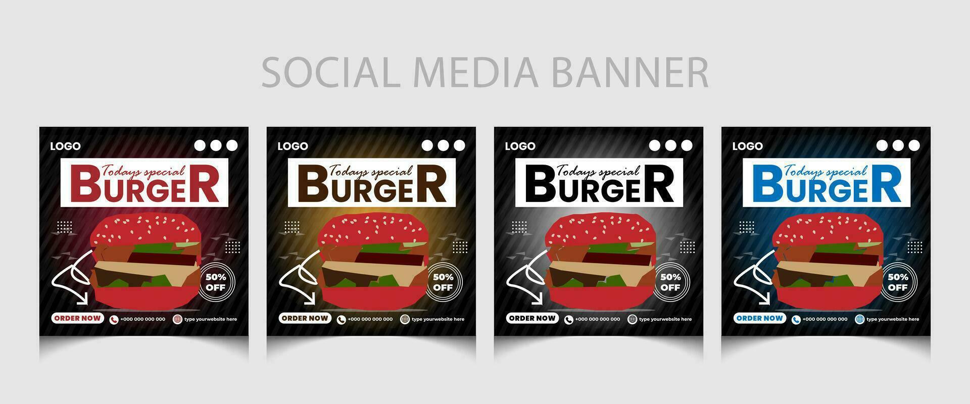 mat meny social media posta mall eller restaurang social media posta mall design. burger befordran affisch. vektor