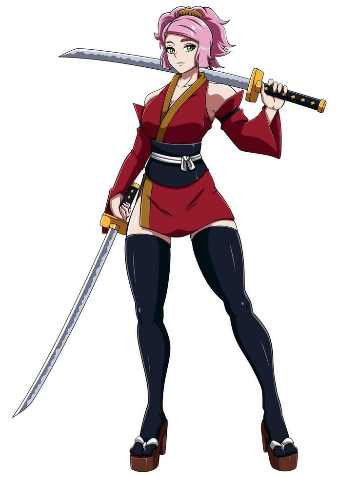 Manga Samurai weiblich auf Weiß vektor