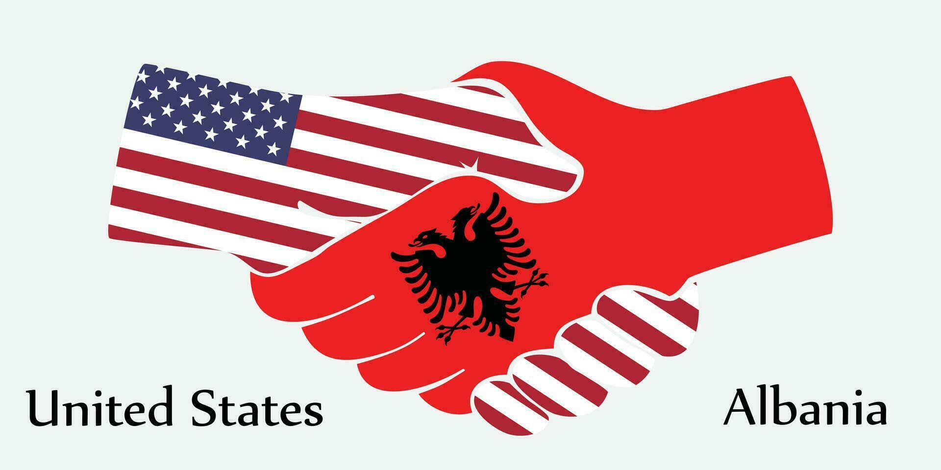 design skaka händer. begrepp förenad stater och albania de borth Land en Bra Kontakt, företag, resa, transport och teknologi. vektor