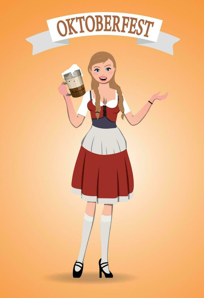 Mädchen im traditionell Kostüm, Oktoberfest Bier Festival. Vektor. vektor