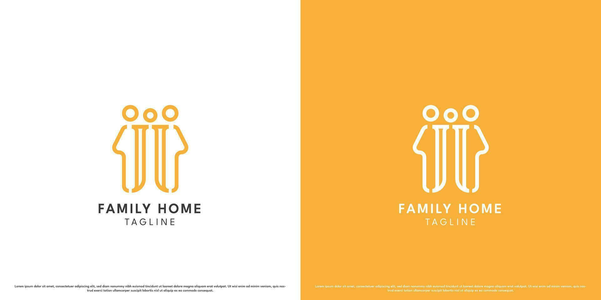 Familie Zuhause Logo Design Illustration. kreativ Silhouette von Familie Haus Vater Mutter Sohn eben einfach minimalistisch solide. glücklich Leben Komfort Design. perfekt zum korporativ Gebäude Netz App Symbole. vektor