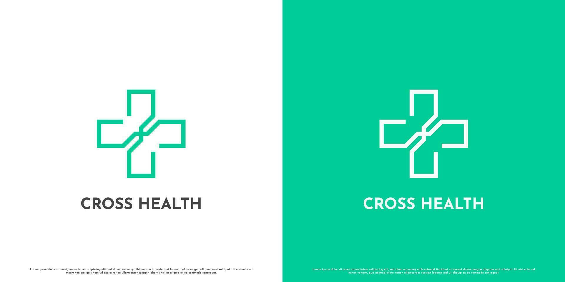 Kreuz Gesundheit Logo Design Illustration. einfach eben Silhouette Linie Kunst Gesundheit Arzt Krankenschwester Klinik Hebamme Krankenhaus medizinisch Plus unterzeichnen. Krankheit Krankheit Symbol Symbol zum krank Person Gesundheitswesen Wissenschaft. vektor