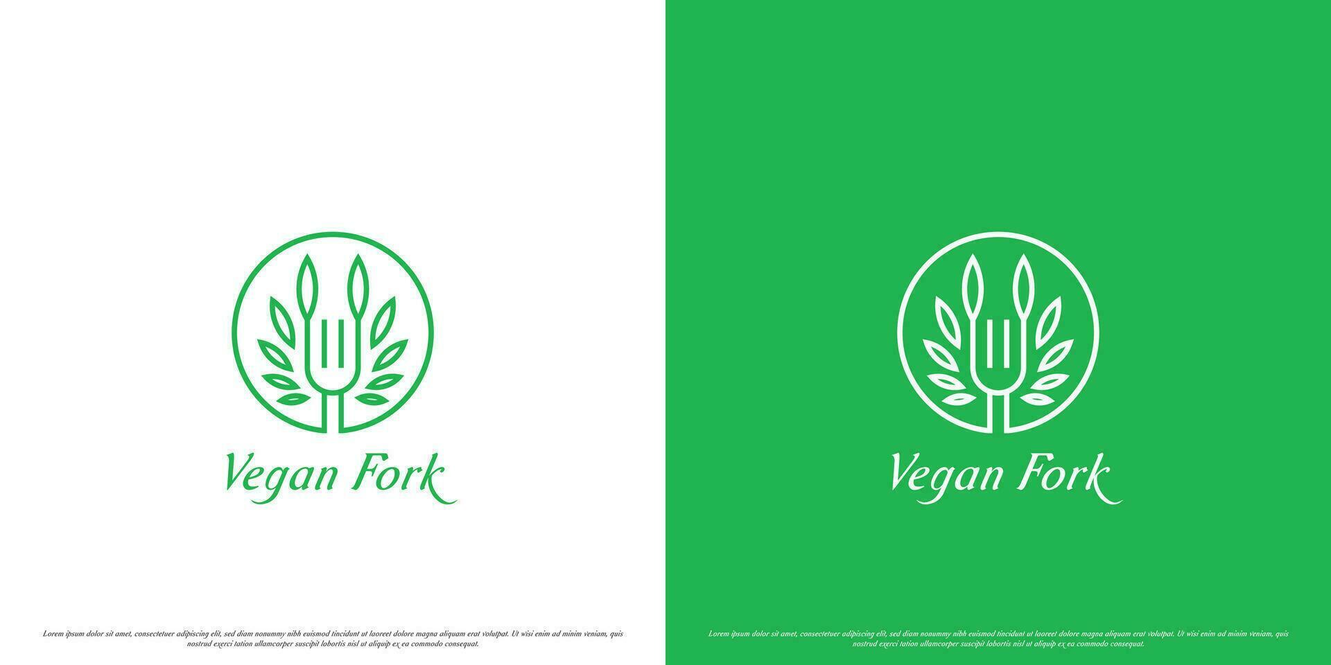 blad gaffel logotyp design illustration. enkel platt silhuett minimalistisk blad gaffel vegetarian diet mat eco mat. vegan friska dryck gaffel sked ikon symbol Kafé restaurang meny recept ört- maträtt. vektor