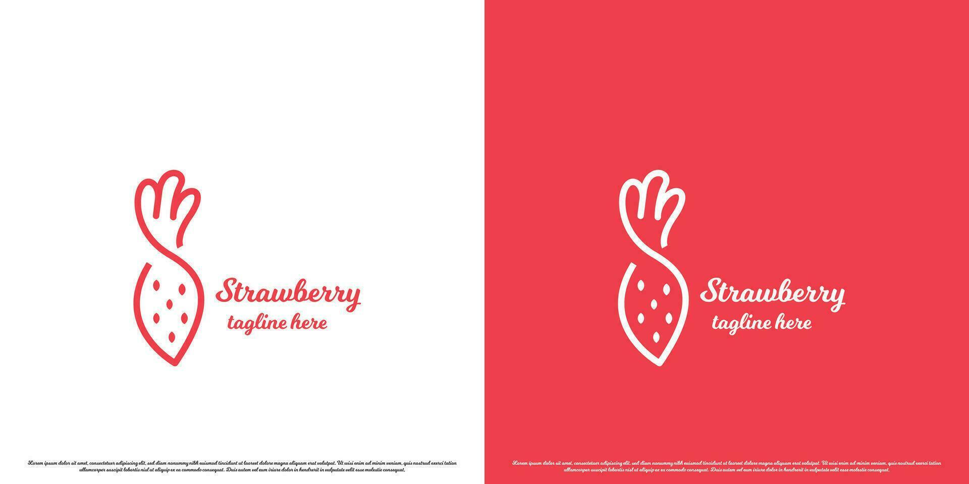 jordgubb minimalistisk logotyp design illustration. jordgubb linje konst silhuett enkel minimalistisk färsk frukt vegetarian plantage producera friska mat. vektor