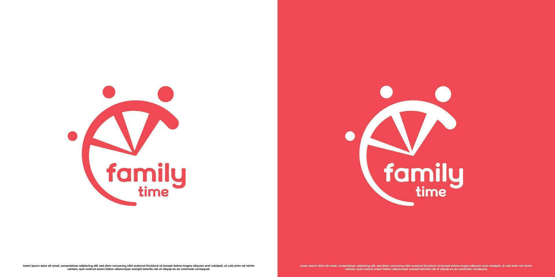 familj tid logotyp design illustration. enkel platt människor klocka silhuett familj far mor son cirkel klocka tid. Lycklig familj logotyp design tillsammans, bekvämlighet, fred, glädje, spänning, glädje barn. vektor