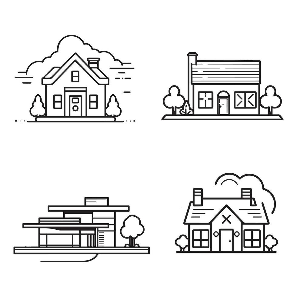 hus iconset illustration. hus lägenhet ikon linjekonst stil vektor