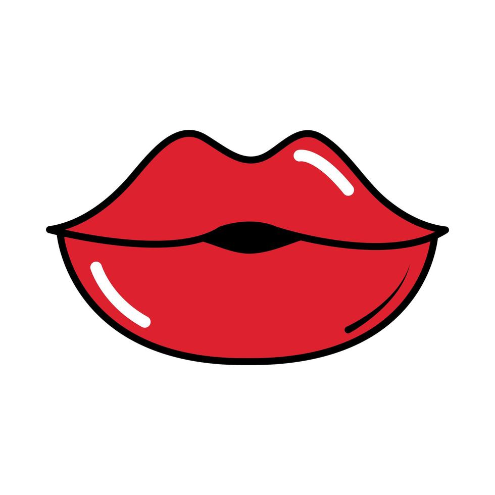 weibliche Lippen Pop-Art-Comic-Stil flache Ikone vektor