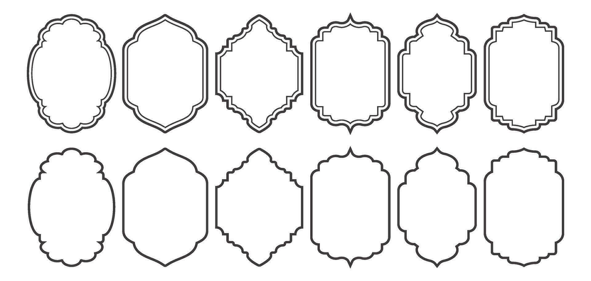 Ramadan Fenster und Tür Rahmen. islamisch Bögen mit Ornament. orientalisch Design Elemente. Arabeske und Türkisch Gliederung Etiketten. Vektor Dekor einstellen