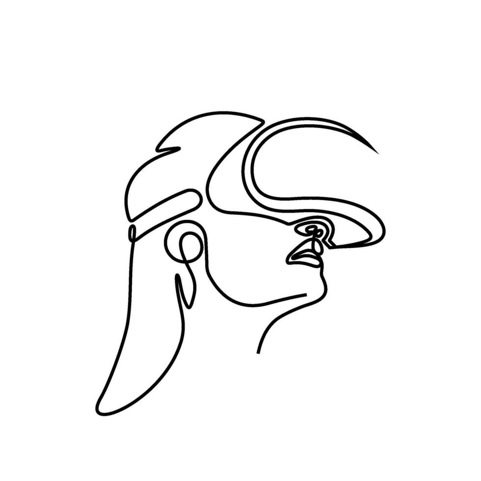 Frau tragen virtuell Wirklichkeit Brille Gerät. Metaverse Konzept. kontinuierlich Linie. Hand gezeichnet. einer Linie. Linie Kunst. Logo Design. Vektor. Illustration vektor