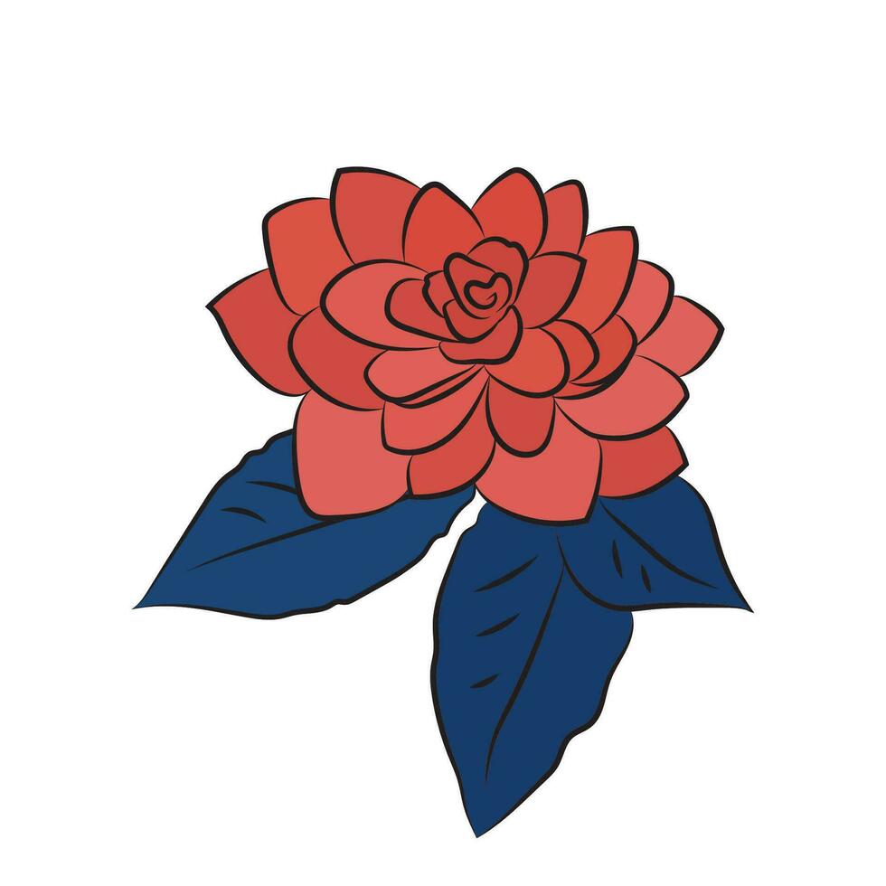ett kamelia blomma röd och blå. frodig knopp isolerat på vit bakgrund. linje konst enkel botanisk, för bröllop kort, inbjudningar vektor