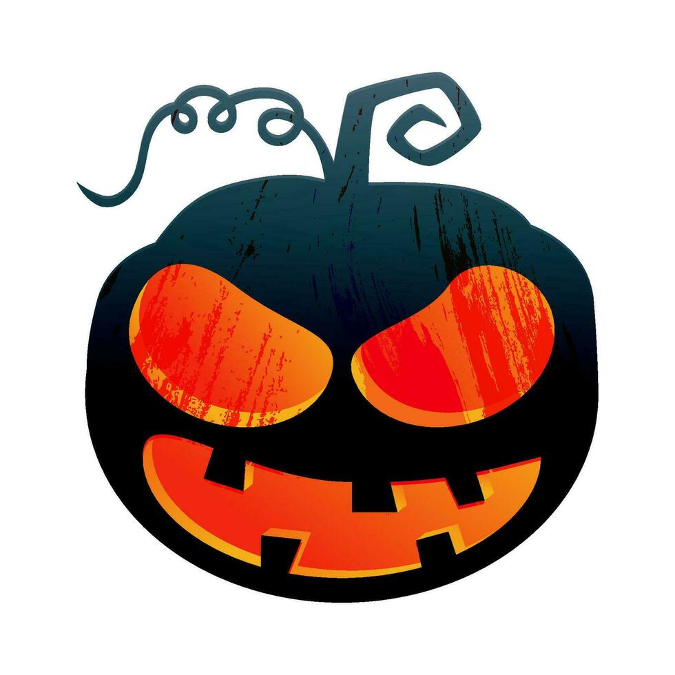 Vektor Illustration von ein unheimlich Kürbis mit feurig Augen und ein Grinsen. Halloween Einladung Dekoration, Kinder Party Dekor