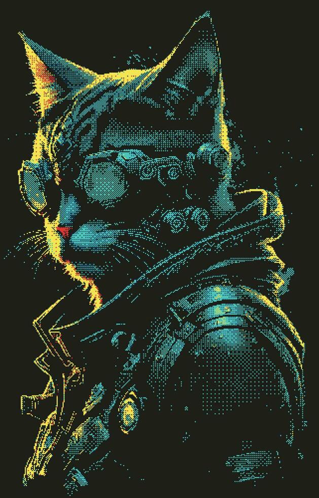 cyberpunk katt pixelart vektor illustration