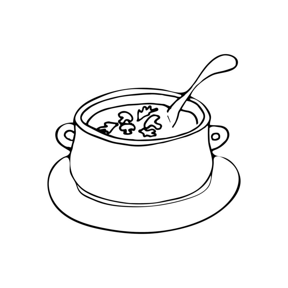 enkel hand dragen skål av soppa. vektor illustration på vit bakgrund. klotter stil skål av soppa