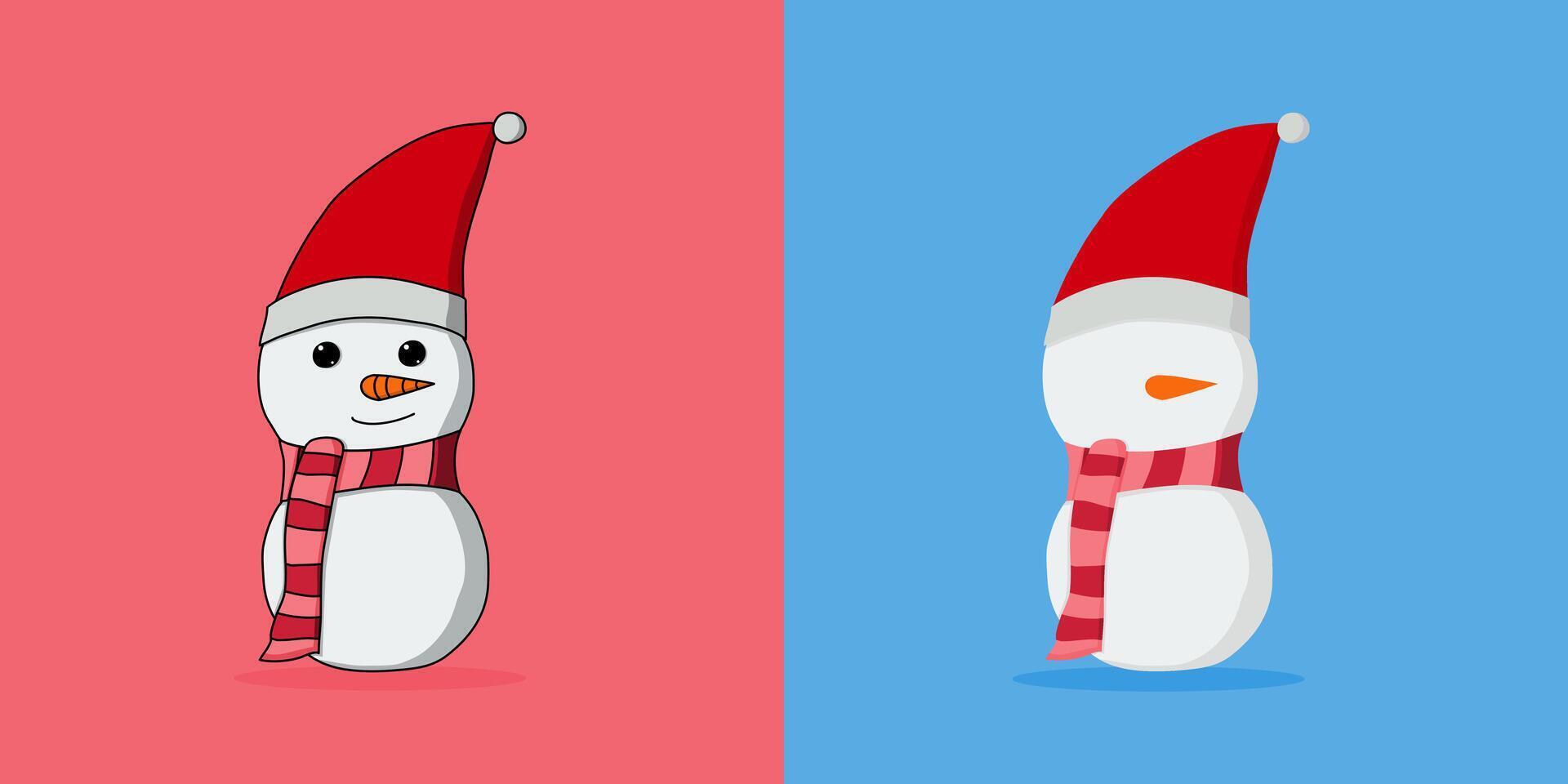 en 2 stil av snögubbe på en bakgrund i en färgrik jul begrepp, vektor illustration