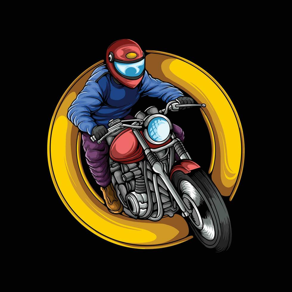 männlich Fahrer Motorrad Logo Jahrgang retro vektor