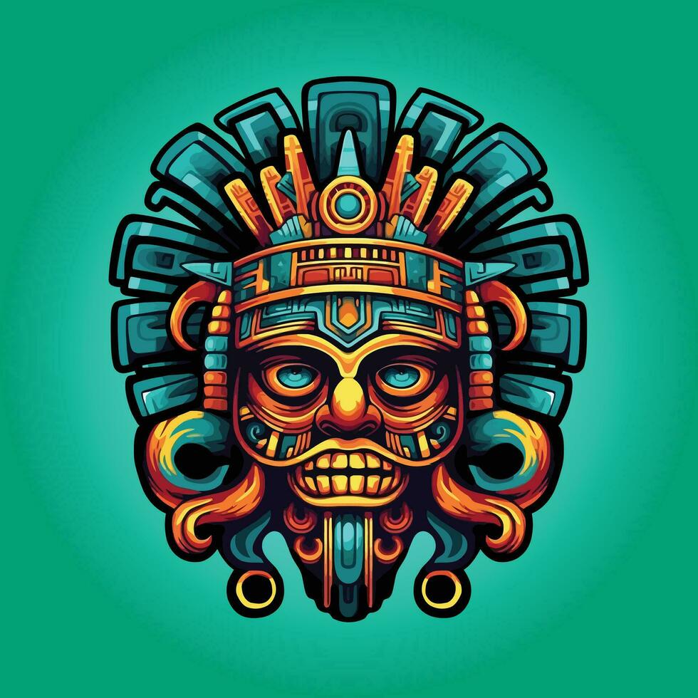 aztec Gud ansikte logotyp mexikansk prydnad vektor