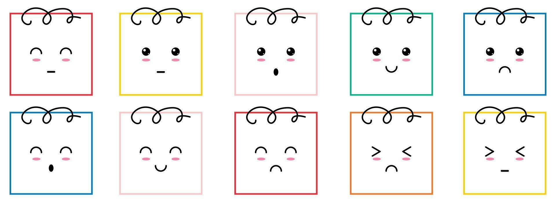 Emoticons mit verschiedene Emotionen. Emoji im Karikatur Stil. Vektor Illustration isoliert auf Weiß