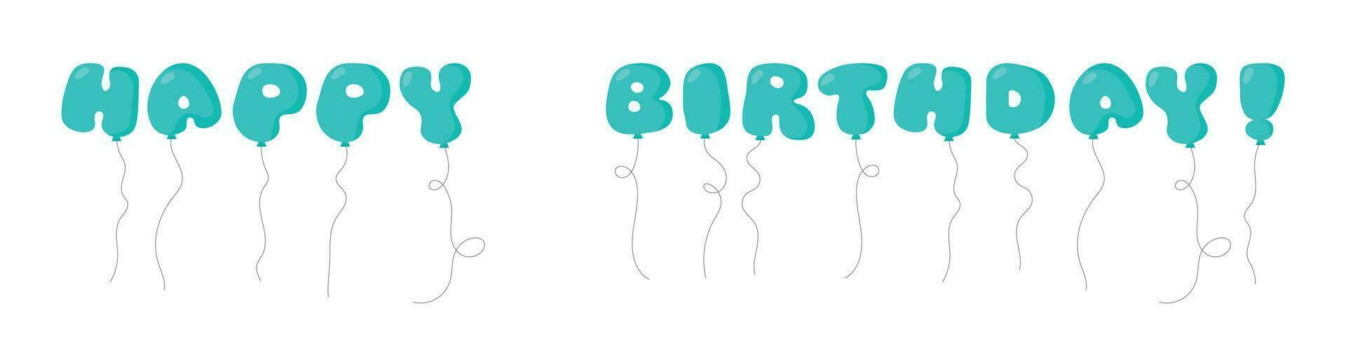 glücklich Geburtstag Party Ballon Text gebunden mit Saiten. Vektor Illustration im Karikatur Stil