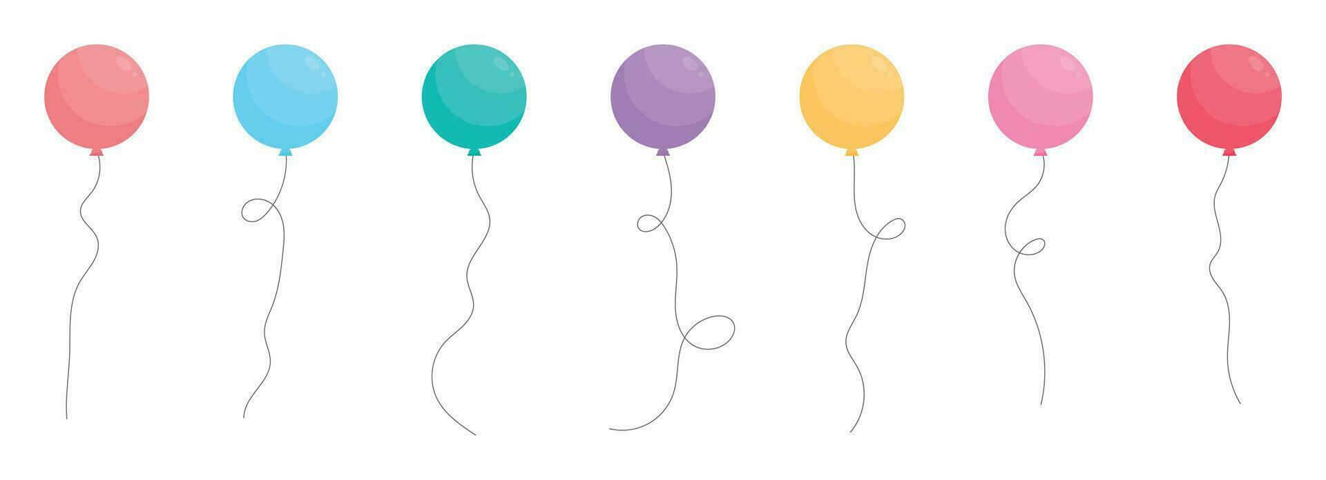 uppsättning av färgad fest ballonger bunden med strängar. vektor illustration i tecknad serie stil