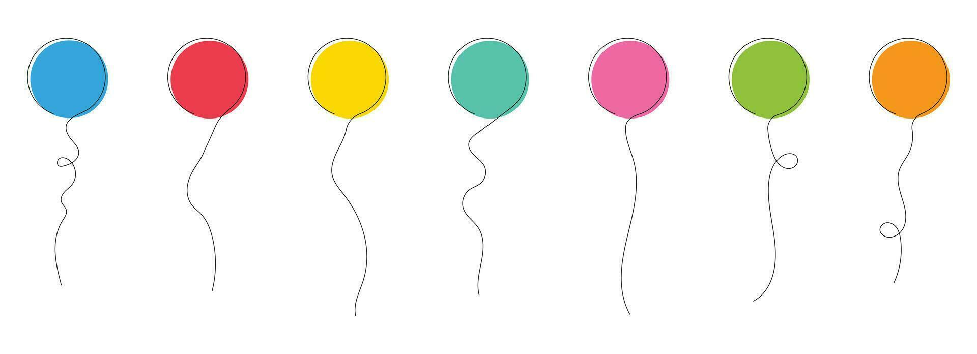 einstellen von farbig Party Luftballons gebunden mit Saiten. Vektor Illustration im Karikatur Stil