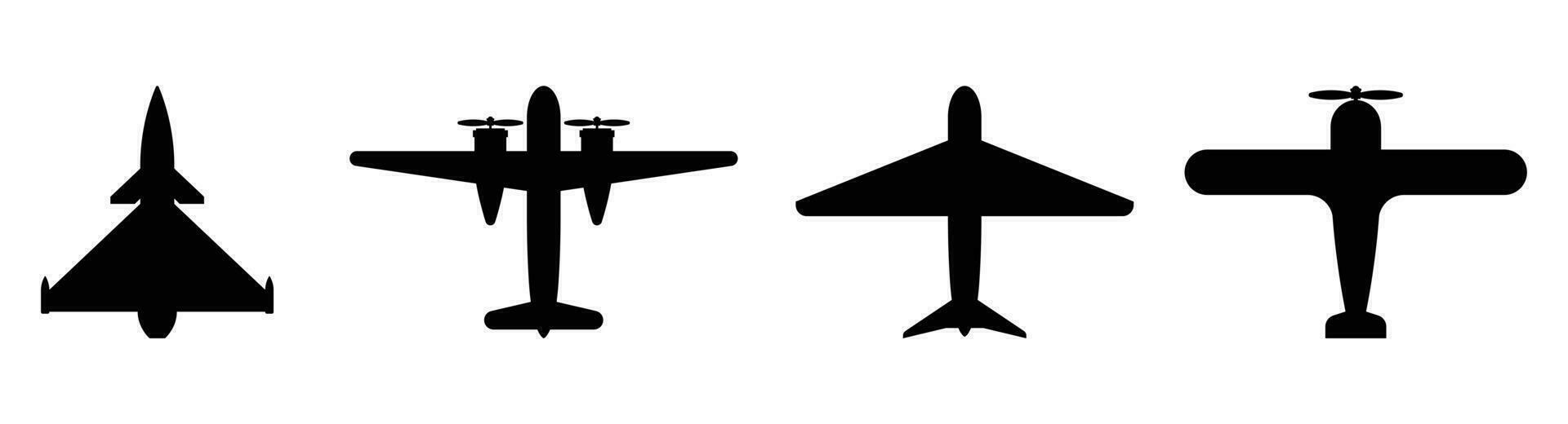 oben Aussicht von Flugzeug Silhouette Symbol Satz. Vektor Illustration isoliert auf Weiß