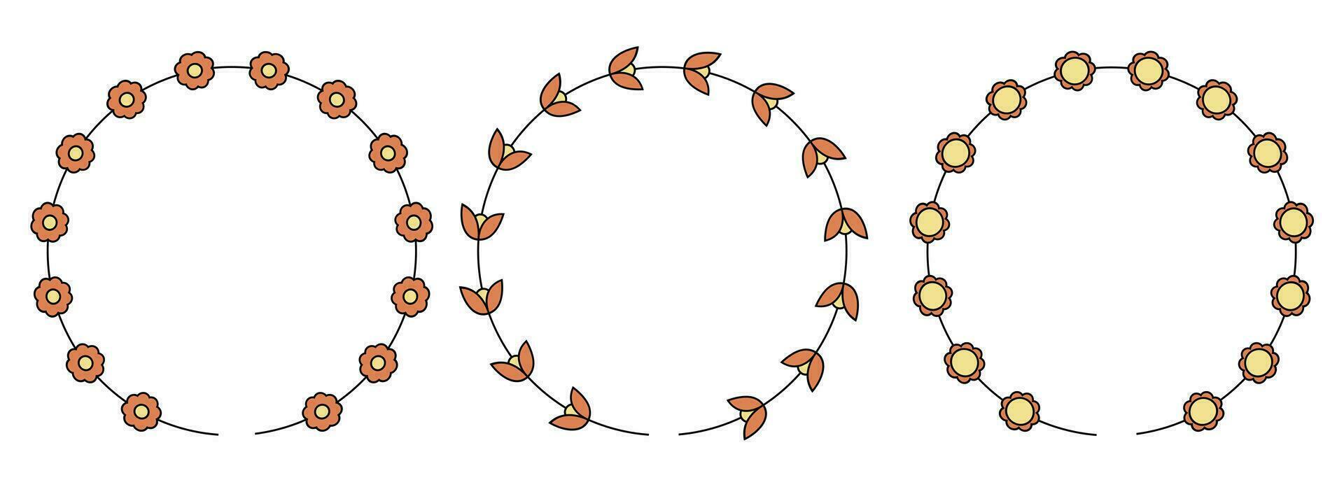 cirkel ram dekoration element med blommor vektor uppsättning