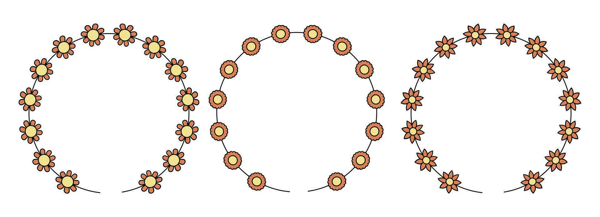 cirkel ram dekoration element med blommor vektor uppsättning