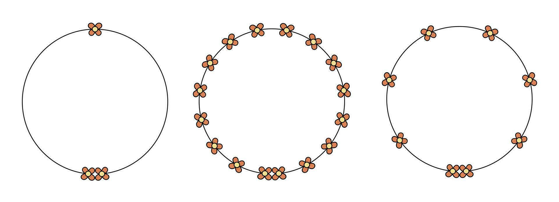 cirkel ram dekoration element med blommor vektor uppsättning