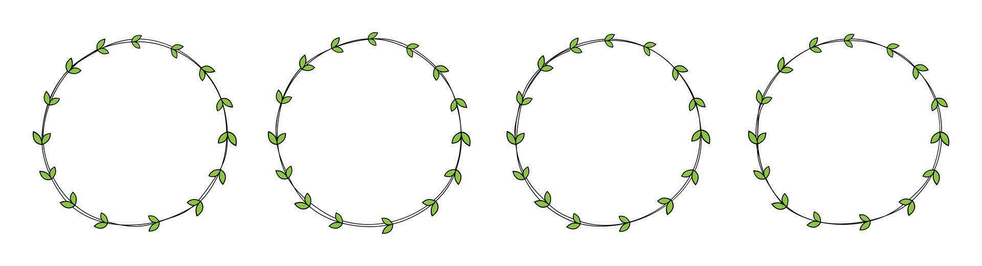 hand dragen cirkel ram dekoration element med löv klämma konst vektor