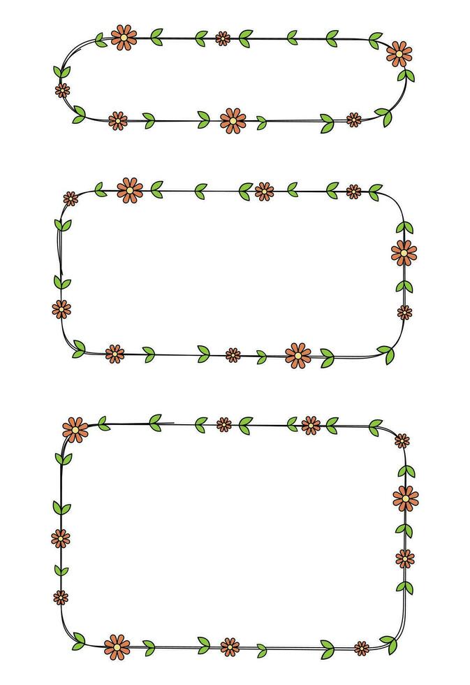 Hand gezeichnet Rechteck Rahmen Dekoration Element mit Blumen und Blätter Vektor einstellen