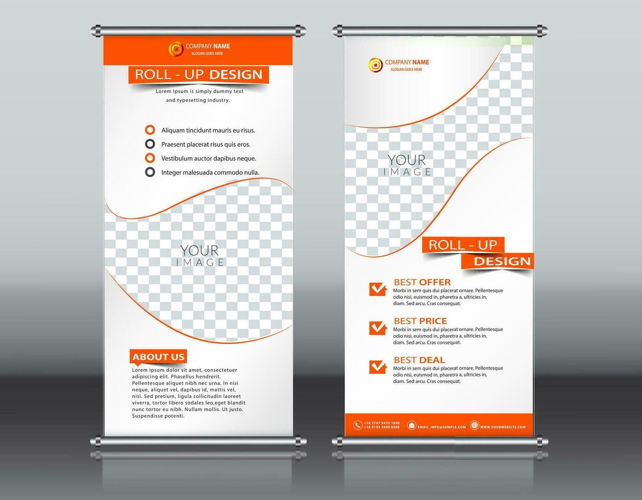 rollen oben Geschäft Broschüre Flyer Banner Design Vertikale Vorlage Vektor, Startseite Präsentation abstrakt geometrisch Hintergrund, modern Veröffentlichung x-Banner und Flaggenbanner, Rechteck Größe. rot , Blau, Grün vektor