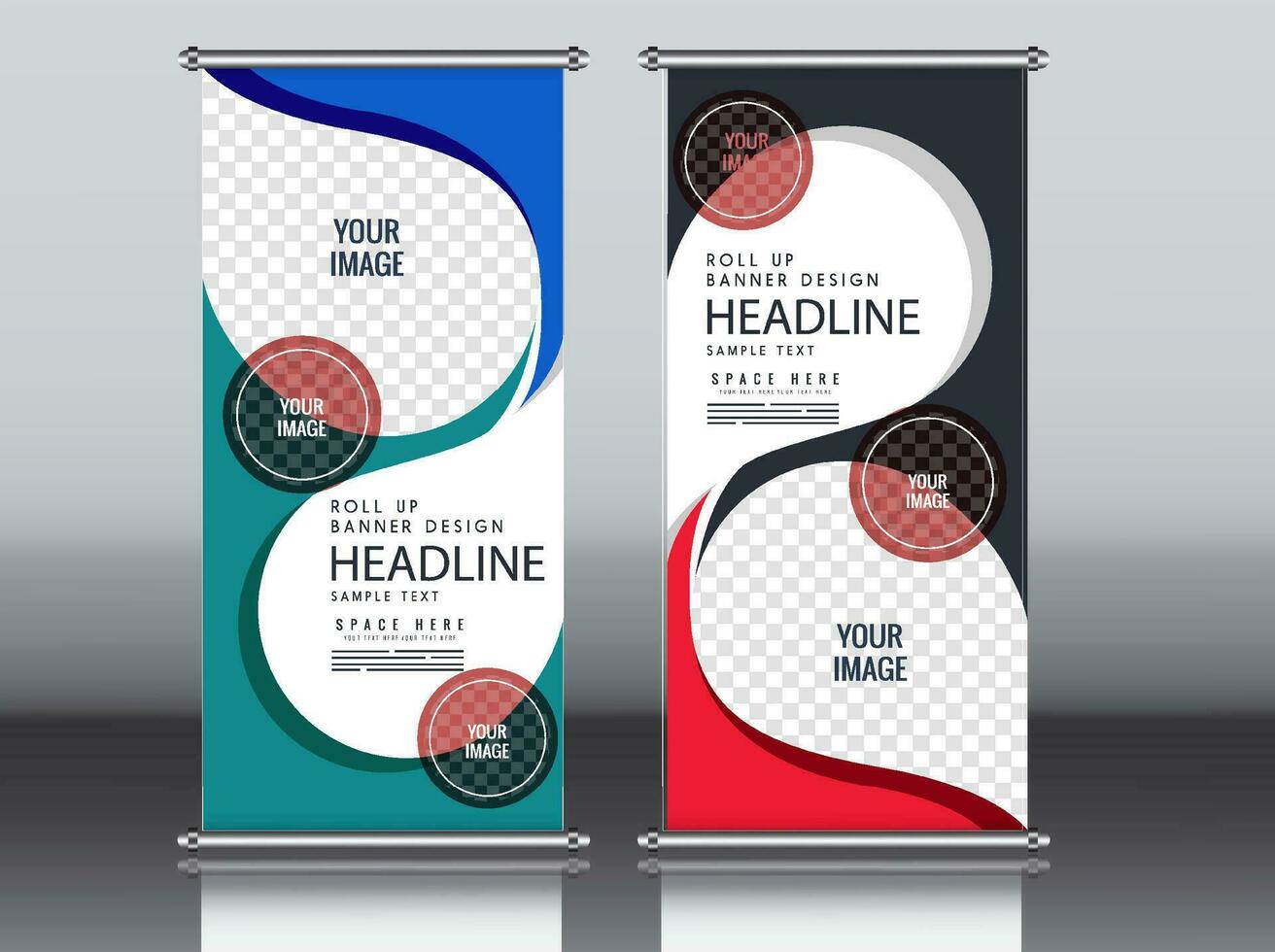 rollen oben Geschäft Broschüre Flyer Banner Design Vertikale Vorlage Vektor, Startseite Präsentation abstrakt geometrisch Hintergrund, modern Veröffentlichung x-Banner und Flaggenbanner, Rechteck Größe. rot , Blau, Grün vektor